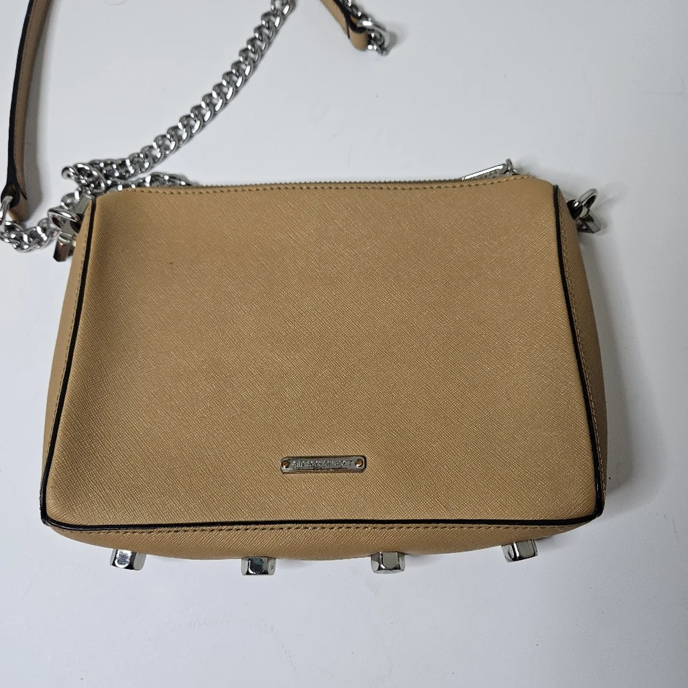 Rebecca Minkoff Brown Leather Avery Crossbody Bag Tan Zipper Pocket